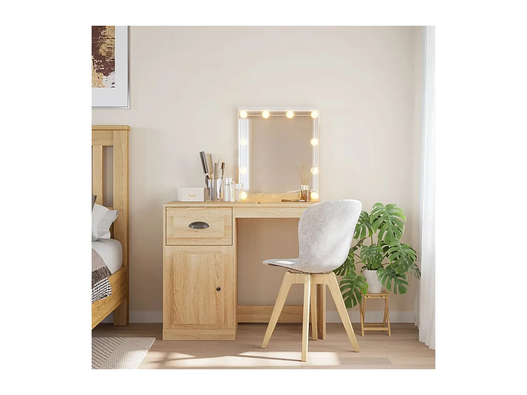 Coiffeuse avec lumières LED chêne sonoma 90x42x132,5 cm