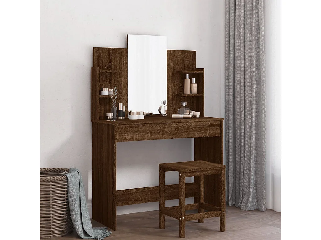 Coiffeuse avec miroir chêne marron 96x39x142 cm
