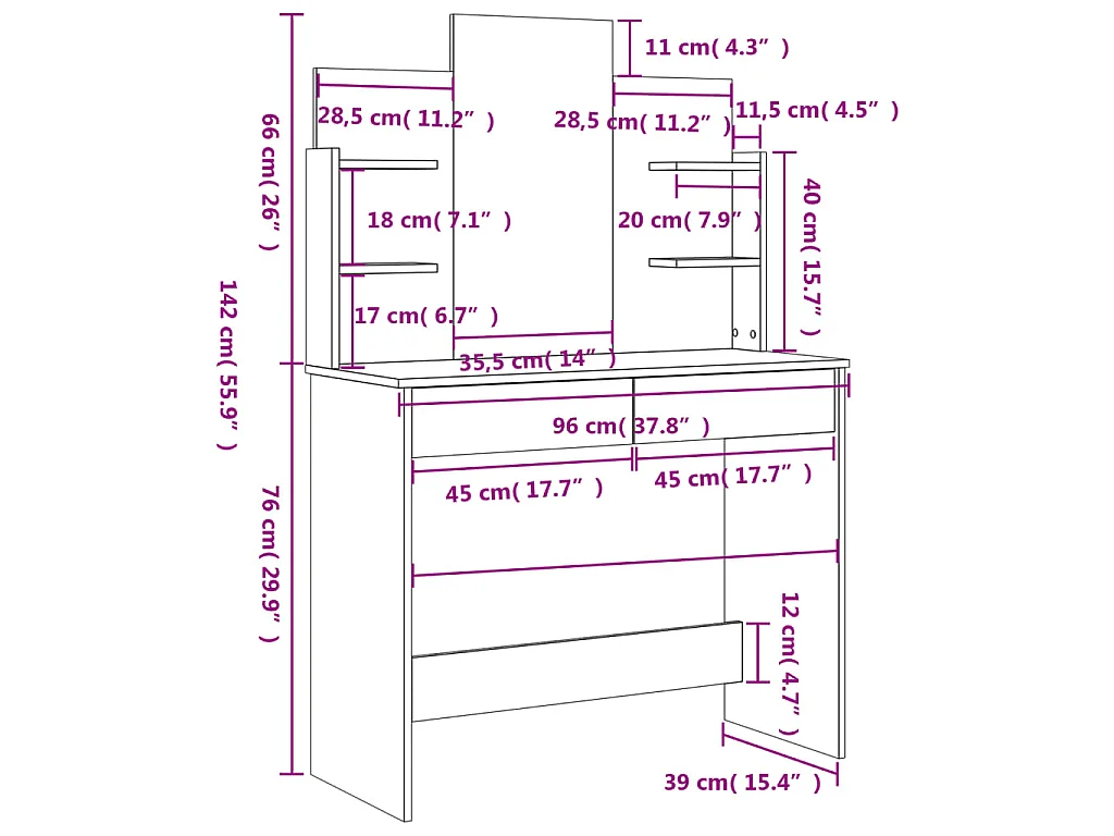 Kaptafel met spiegel 96x39x142 cm wit