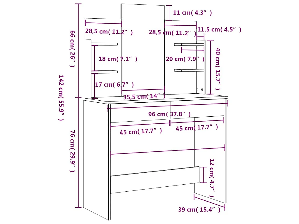 Kaptafel met spiegel 96x39x142 cm wit