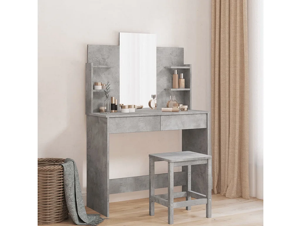 Tocador con espejo color gris hormigón 96x39x142 cm