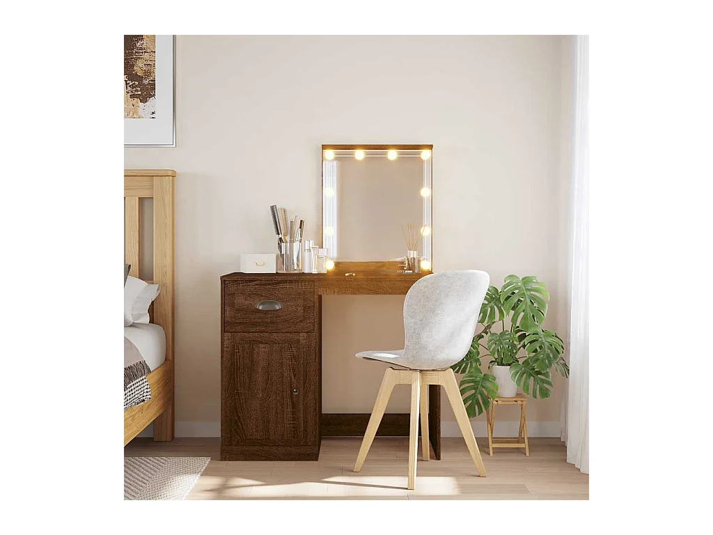 Schminktisch mit LED-Leuchten Braun Eichen-Optik 90x42x132,5 cm