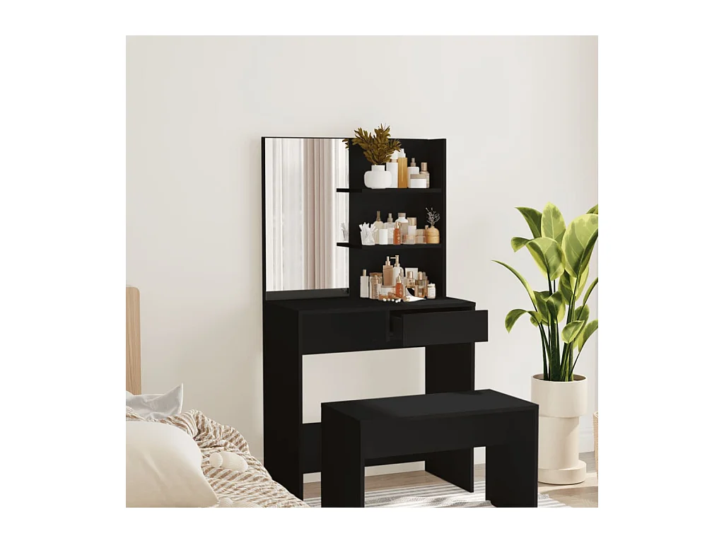 Coiffeuse avec miroir noir 74,5x40x141 cm