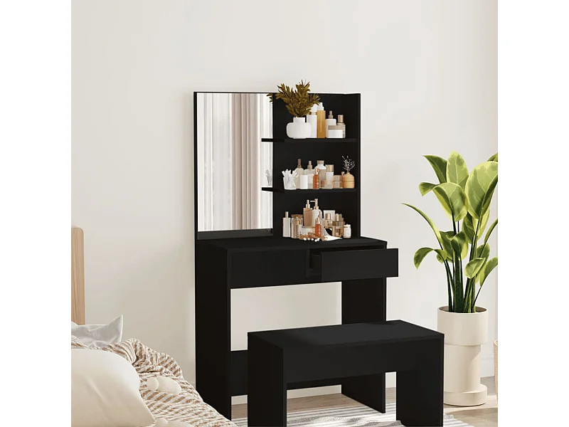 Kaptafel met spiegel 74,5x40x141 cm zwart