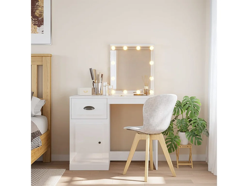 Toeletta con Luci LED Bianco Lucido 90x42x132,5 cm