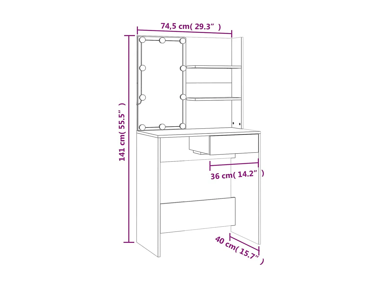 Juego de tocador con LED madera contrachapada roble ahumado