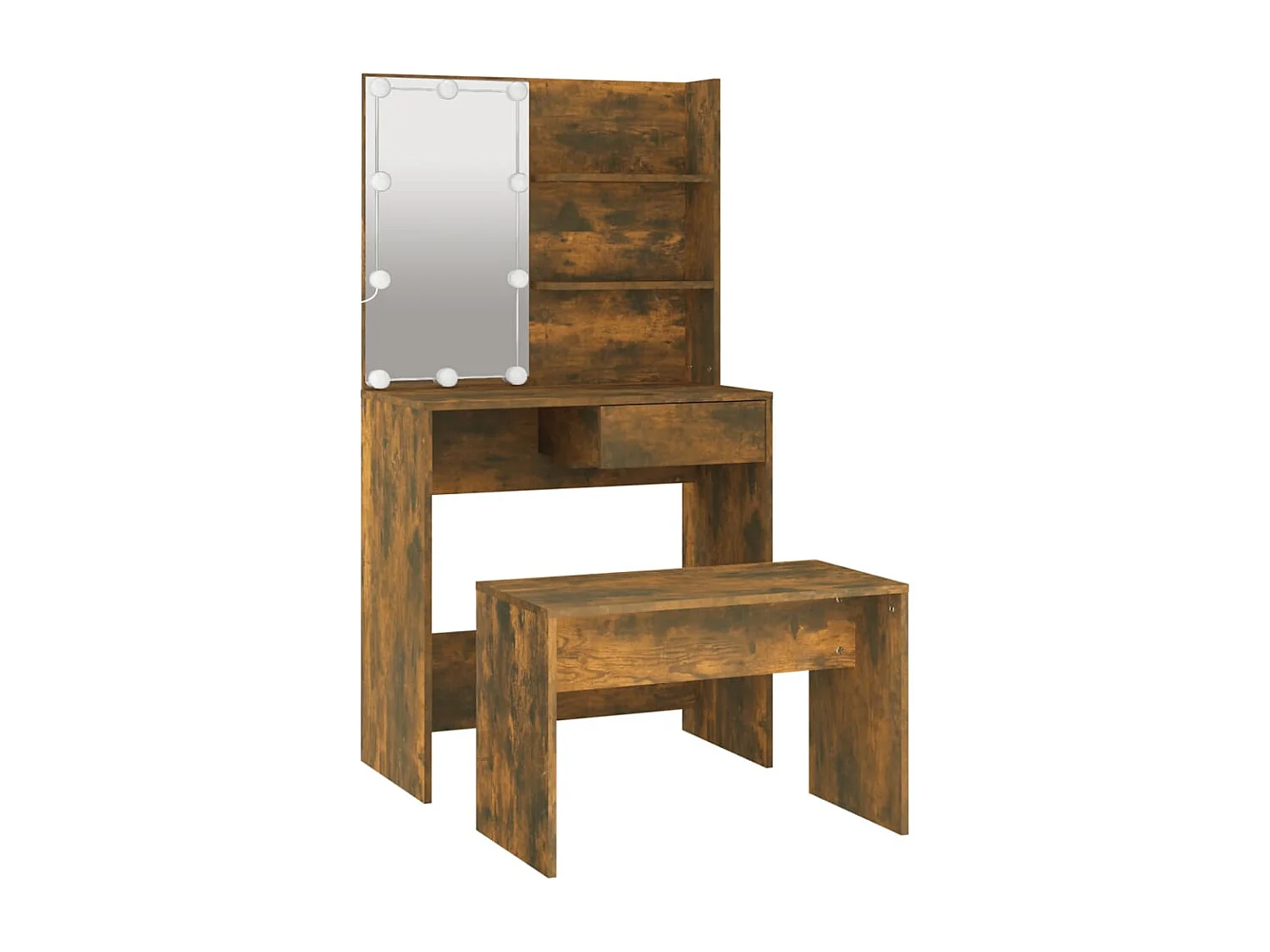 Juego de tocador con LED madera contrachapada roble ahumado