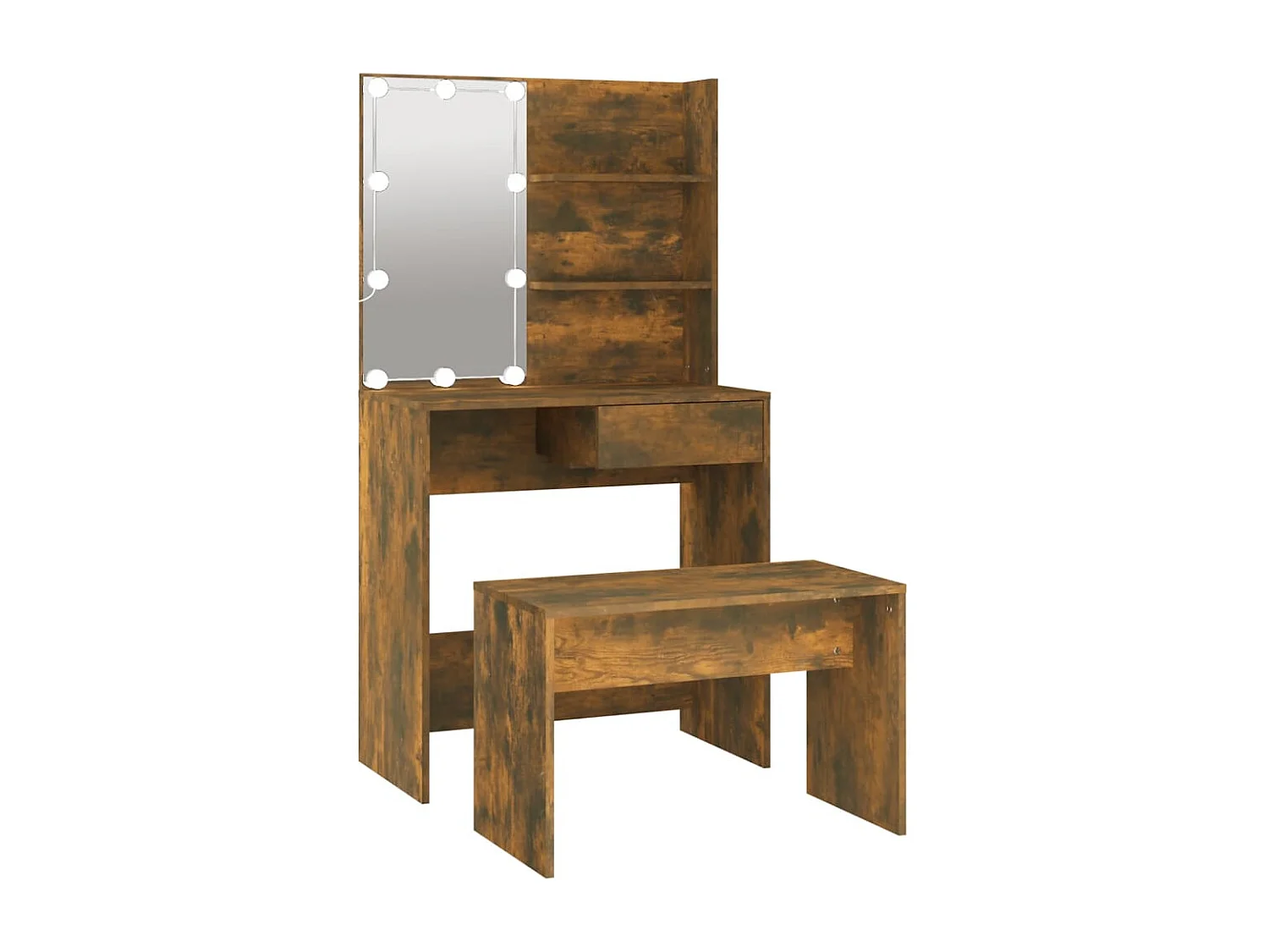 Schminktisch-Set mit LED Räuchereiche Holzwerkstoff