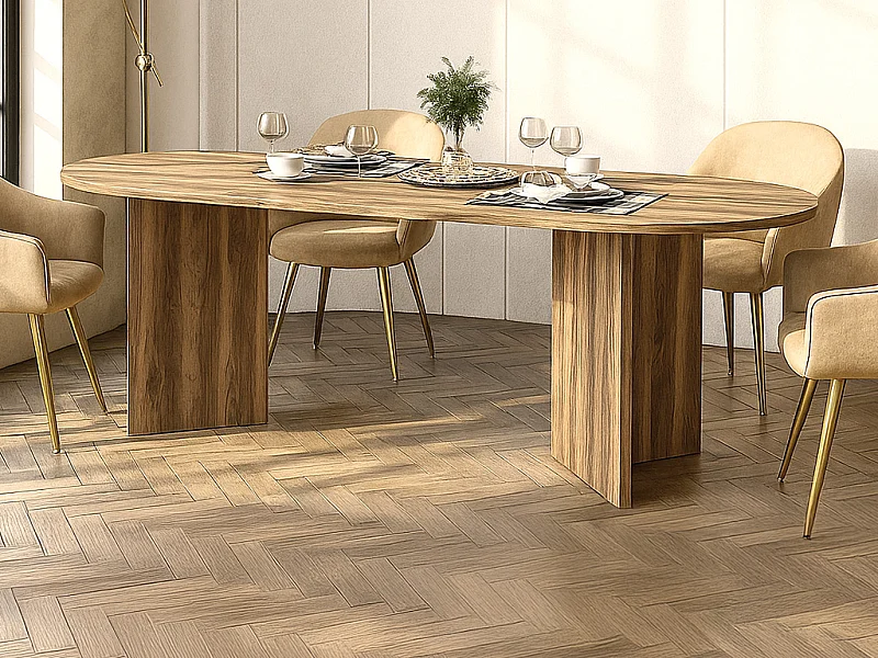 Table à manger 8 personnes - Naturel foncé - TOPANIA