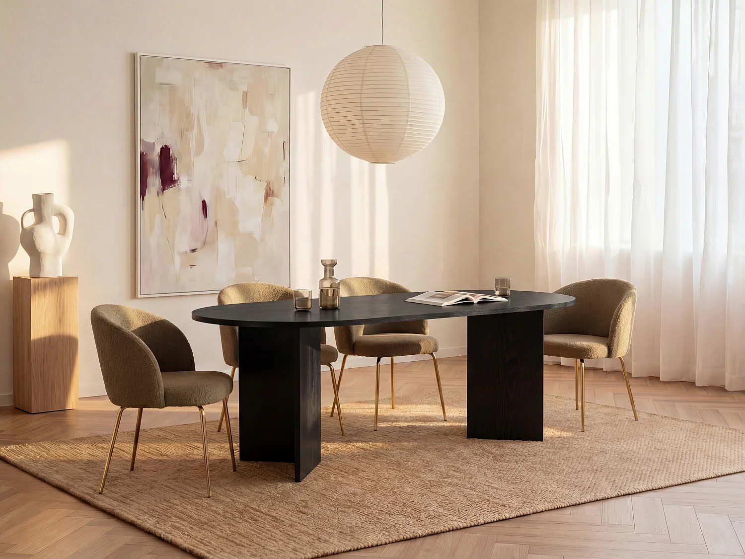 Mesa de jantar 8 lugares natural preto - TOPANIA