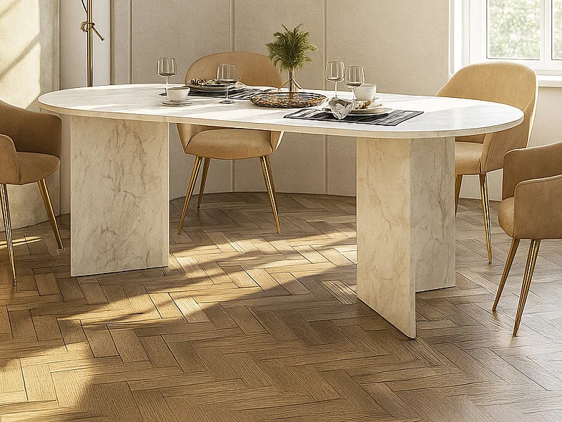 Esstisch 8 Personen - Marmor-Optik Weiß - TOPANIA