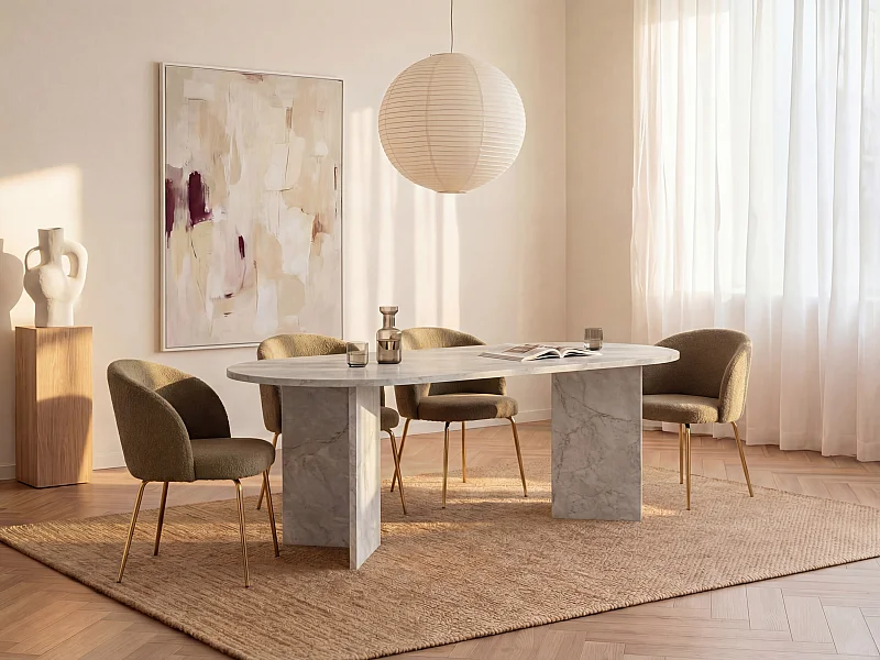 Table à manger 8 personnes - Effet marbre blanc - TOPANIA