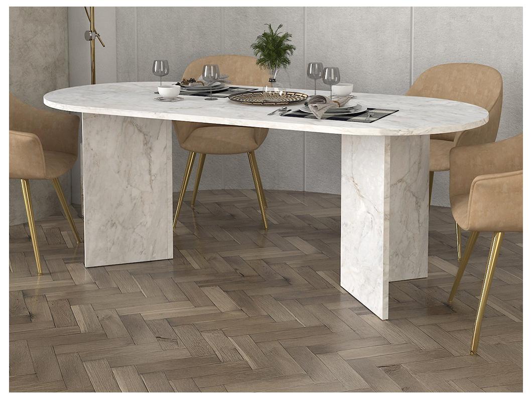 Table à manger 8 personnes - Effet marbre blanc - TOPANIA