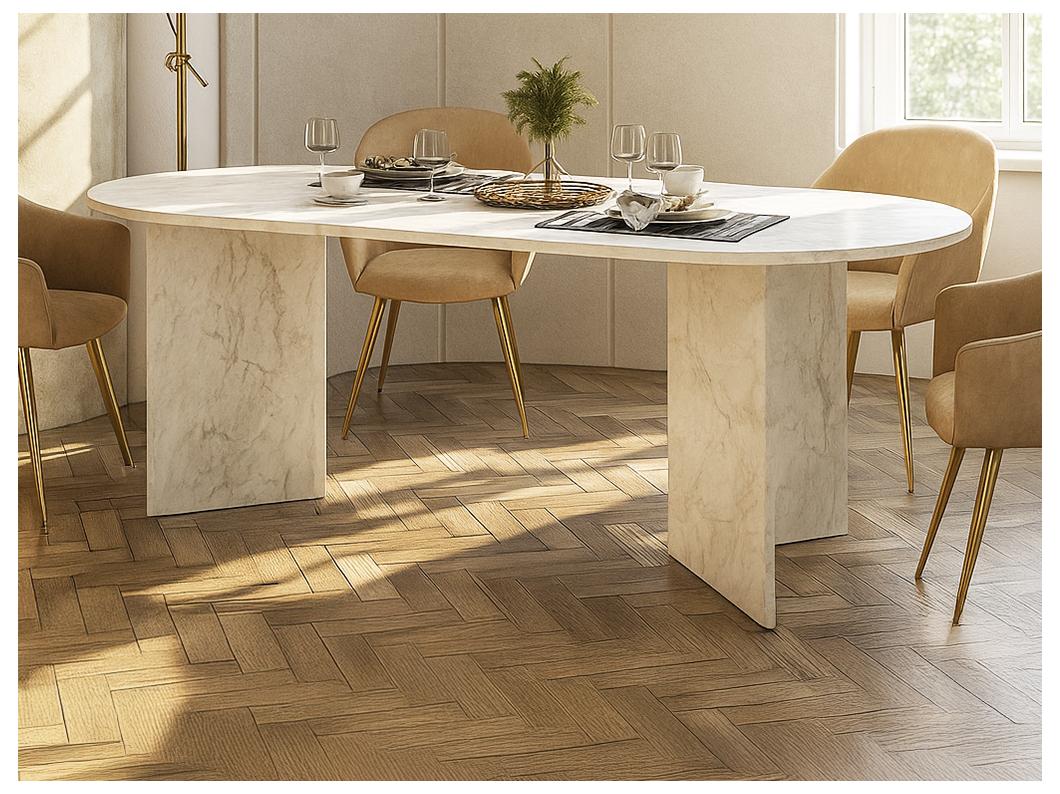 Eettafel 8 plaatsen - Wit marmereffect - TOPANIA