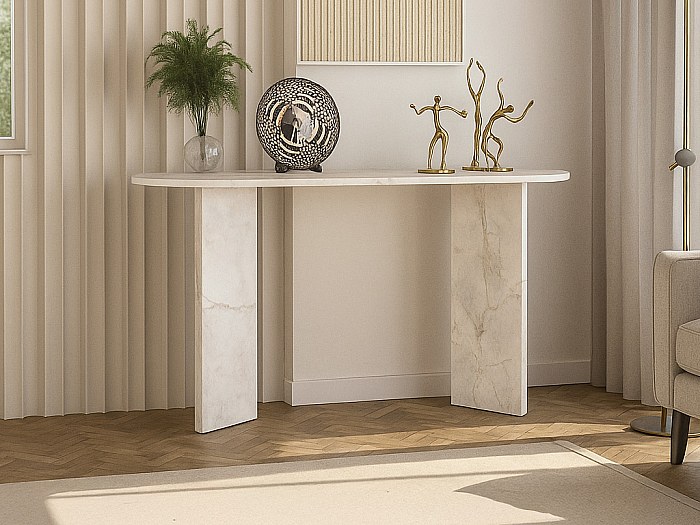 SEI Furniture Simondley Consolle Ingesso In Finto Marmo Con Piano In Vetro - Design Classico, 111 Cm