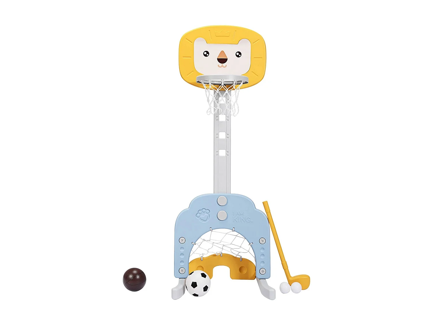 Support de Basket Multifonctionnel 3-en-1 Hauteur Ajustables de 110 à 149cm Jaune et Bleu