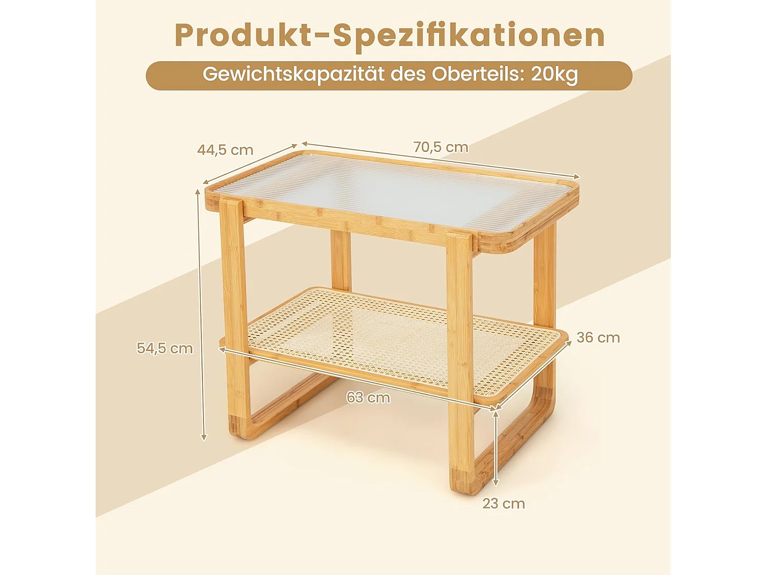 Beistelltisch, Glas, 70,5 x 44,5 x 54,5 cm