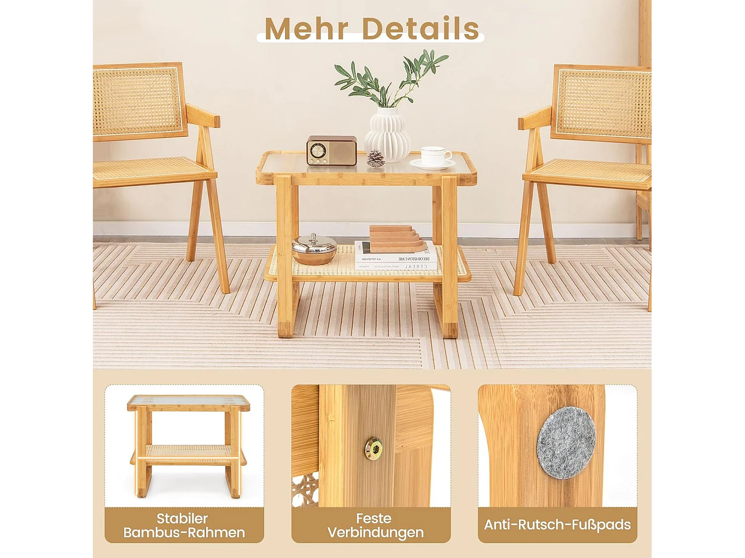 Beistelltisch, Glas, 70,5 x 44,5 x 54,5 cm