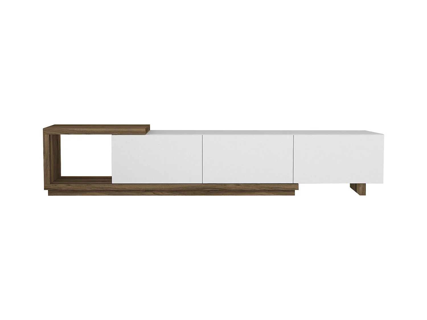 Meuble TV avec 3 tiroirs et 1 niche - Blanc et naturel - DUKIAN