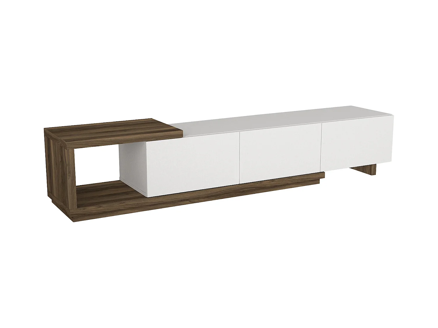 Meuble TV avec 3 tiroirs et 1 niche - Blanc et naturel - DUKIAN