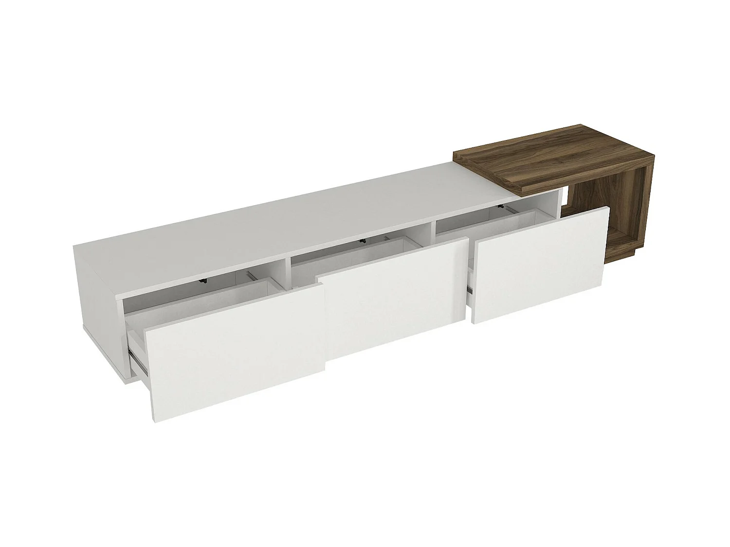 Meuble TV avec 3 tiroirs et 1 niche - Blanc et naturel - DUKIAN