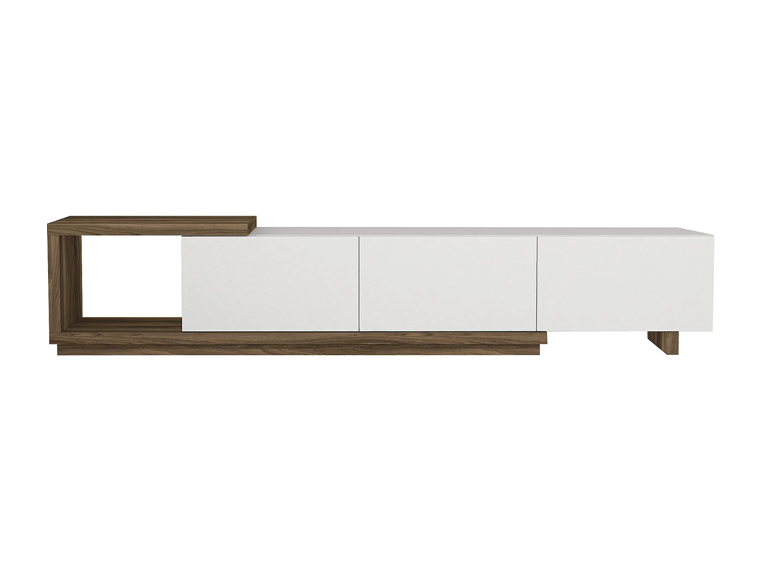 Meuble TV avec 3 tiroirs et 1 niche - Blanc et naturel - DUKIAN