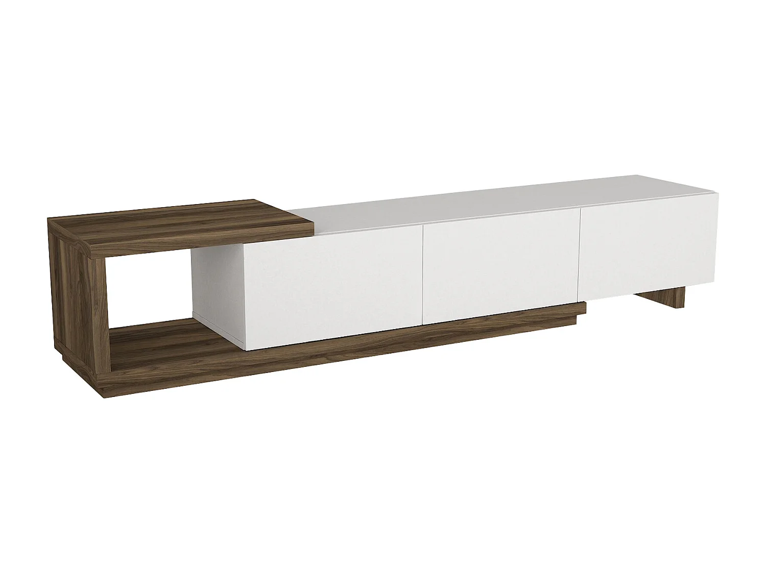 Meuble TV avec 3 tiroirs et 1 niche - Blanc et naturel - DUKIAN