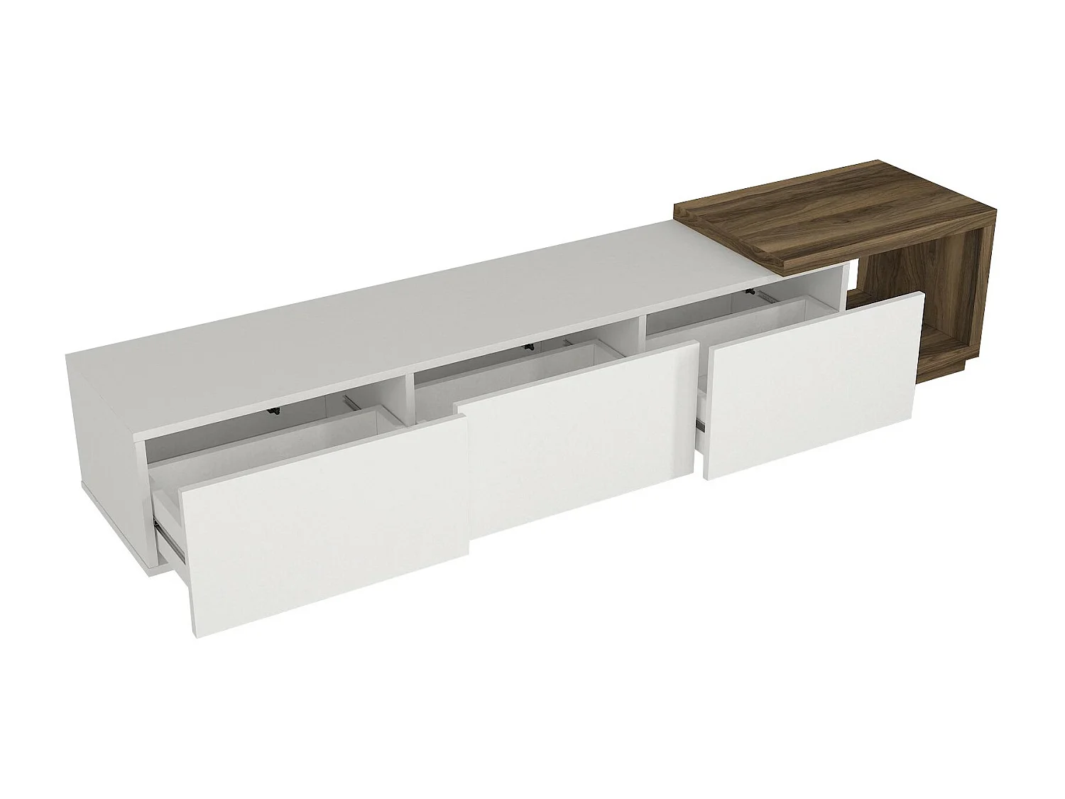 Meuble TV avec 3 tiroirs et 1 niche - Blanc et naturel - DUKIAN