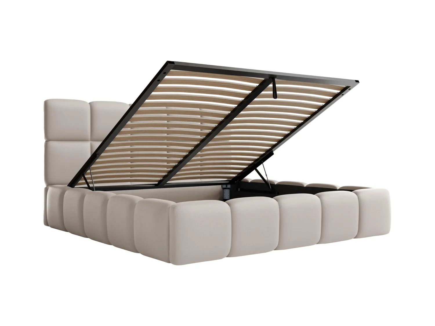 Sengeskuffeseng 140 x 190 cm - Stoff med skinneffekt - Beige + Madrass - DAMADO av Pascal Morabito