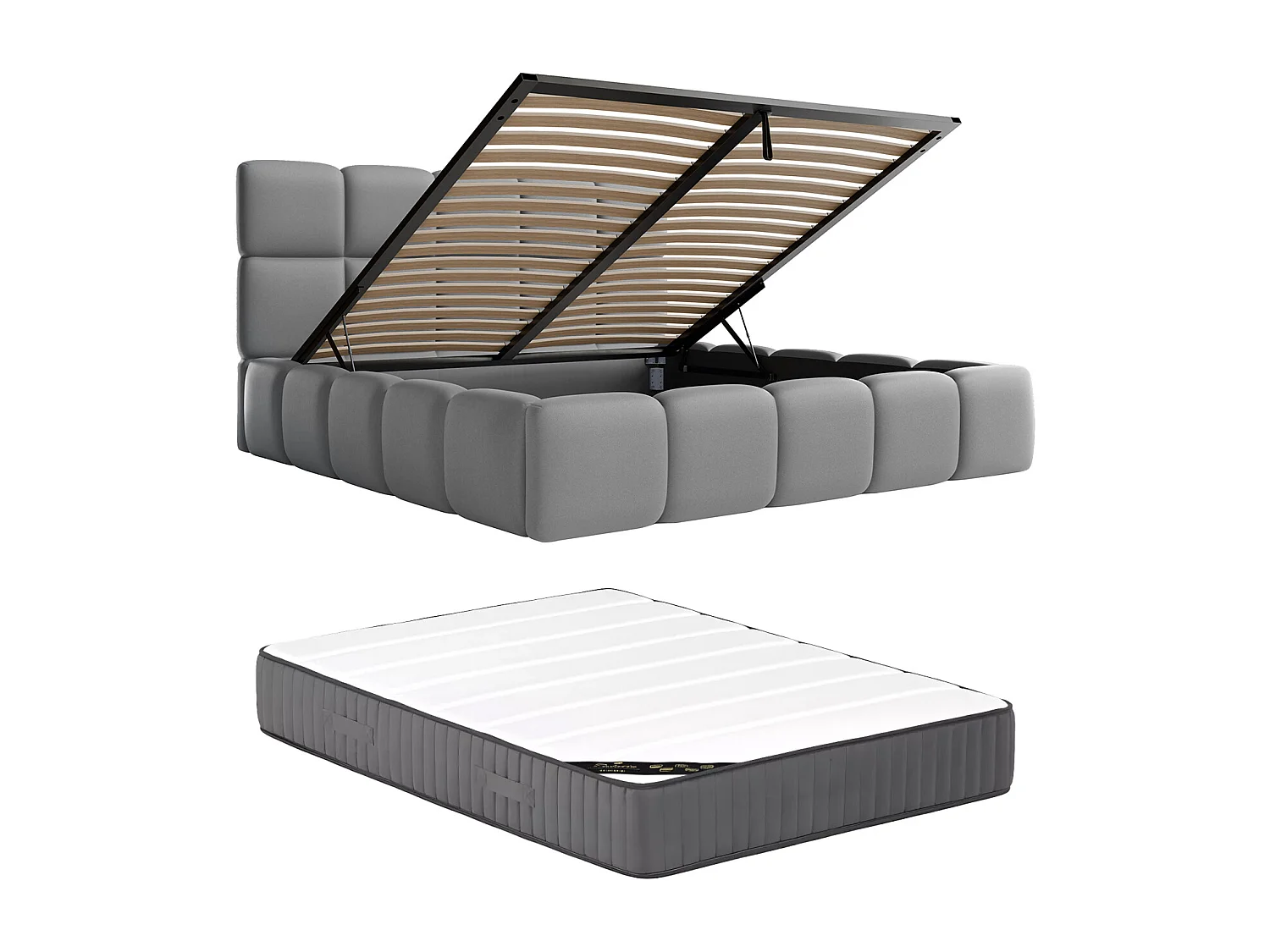 Cama com espaço de arrumação 140x190 cm tecido efeito pele cinza + colchão - DAMADO de Pascal Morabito