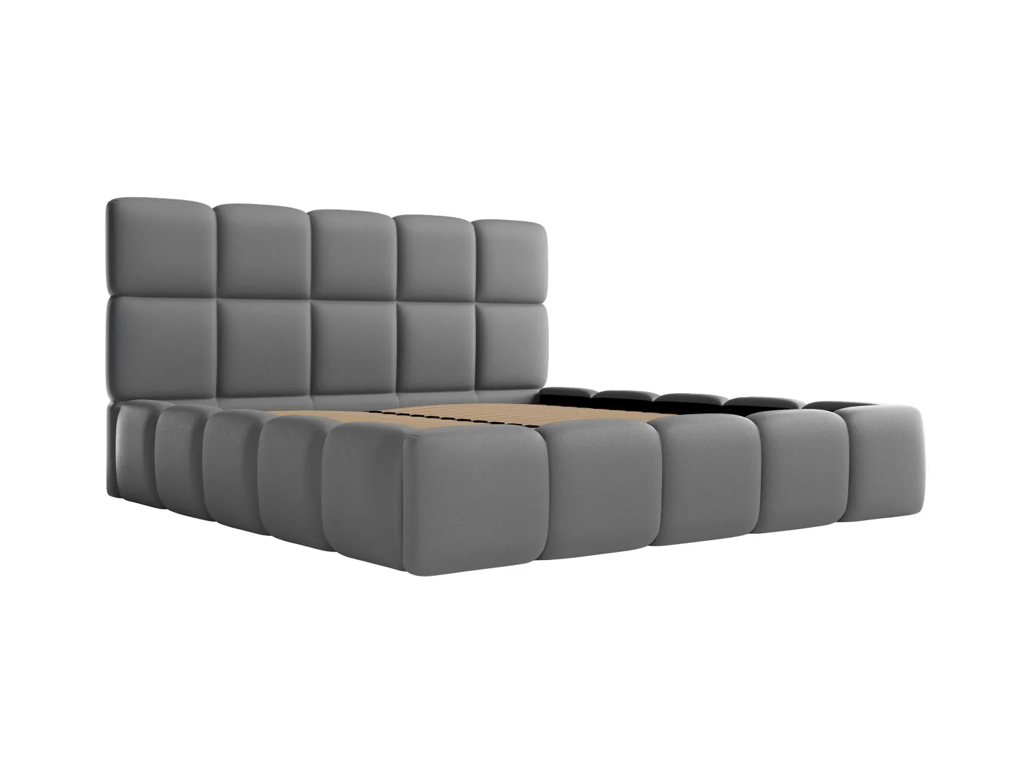 Lit coffre 140 x 190 cm - Tissu effet cuir - Gris + Matelas - DAMADO de Pascal Morabito