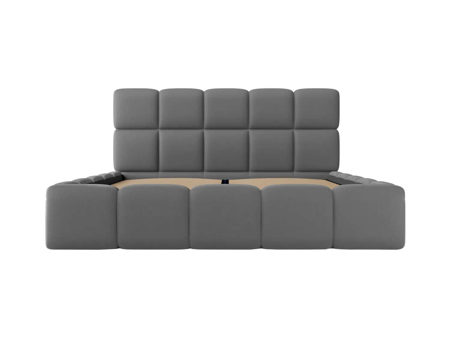 Lit coffre 140 x 190 cm - Tissu effet cuir - Gris + Matelas - DAMADO de Pascal Morabito