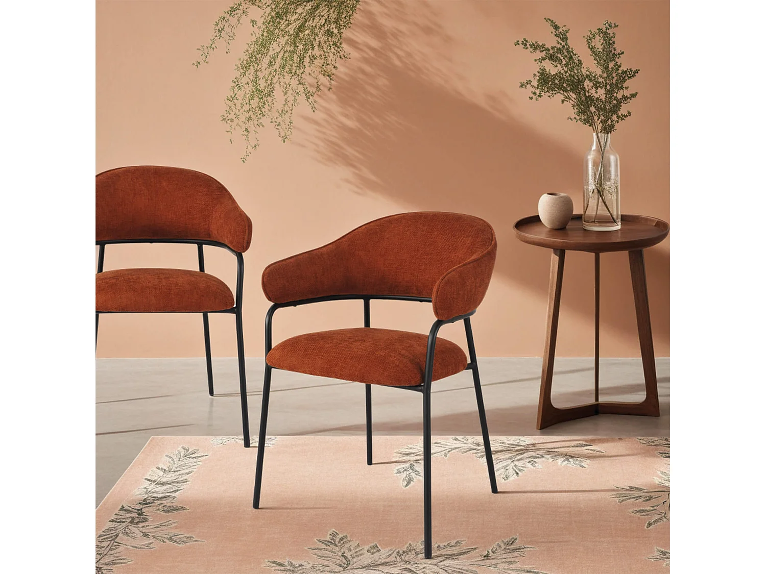 Cadeiras Rebecca Mobili Dombeya 82,5x57x56,5 Tecido de Poliéster Aço Laranja Preto Moderno CONJUNTO 2 peças