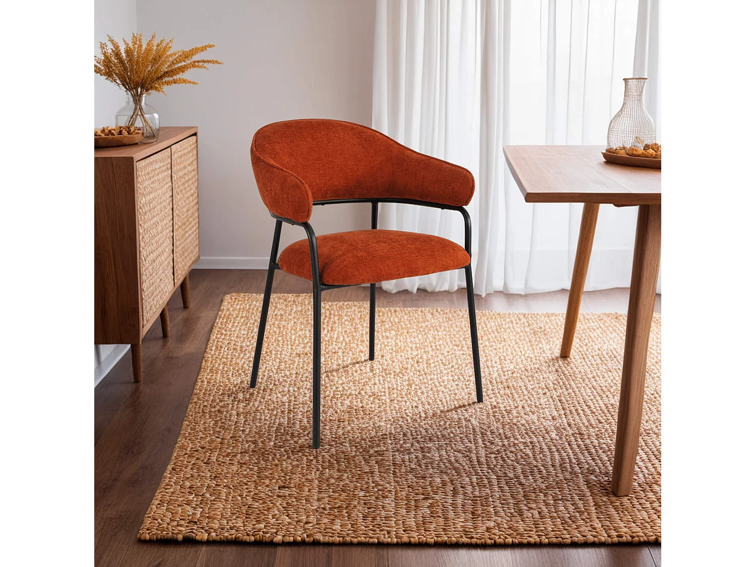 Cadeiras Rebecca Mobili Dombeya 82,5x57x56,5 Tecido de Poliéster Aço Laranja Preto Moderno CONJUNTO 2 peças