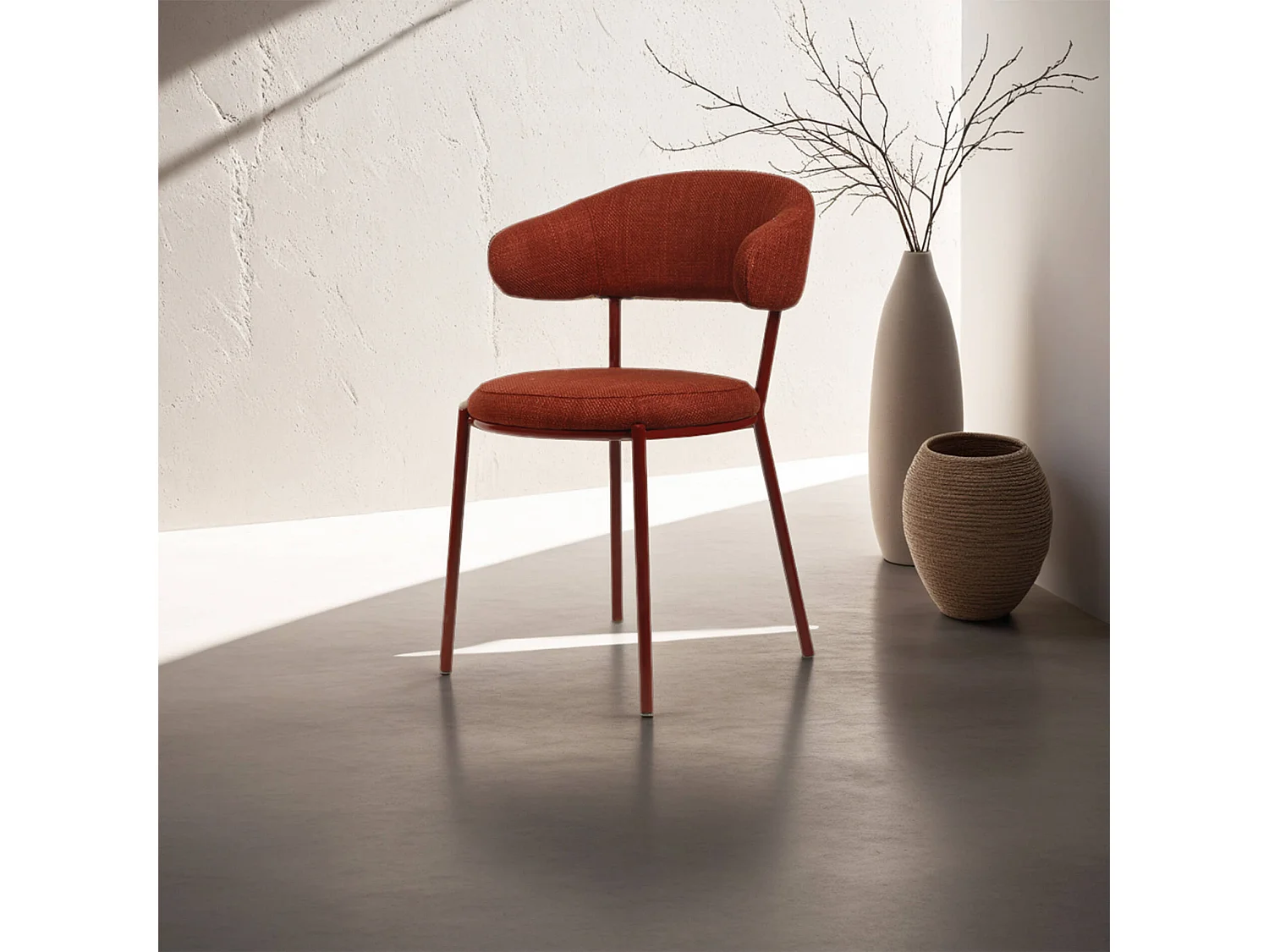 Sedie Rebecca Mobili Talong 80,5x47,5x57,5 Tessuto Poliestere Acciaio Rosso Moderno SET 2 pezzi