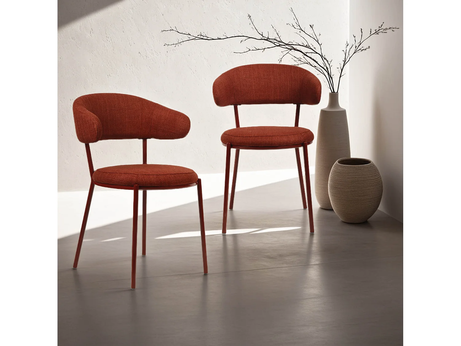 Sedie Rebecca Mobili Talong 80,5x47,5x57,5 Tessuto Poliestere Acciaio Rosso Moderno SET 2 pezzi