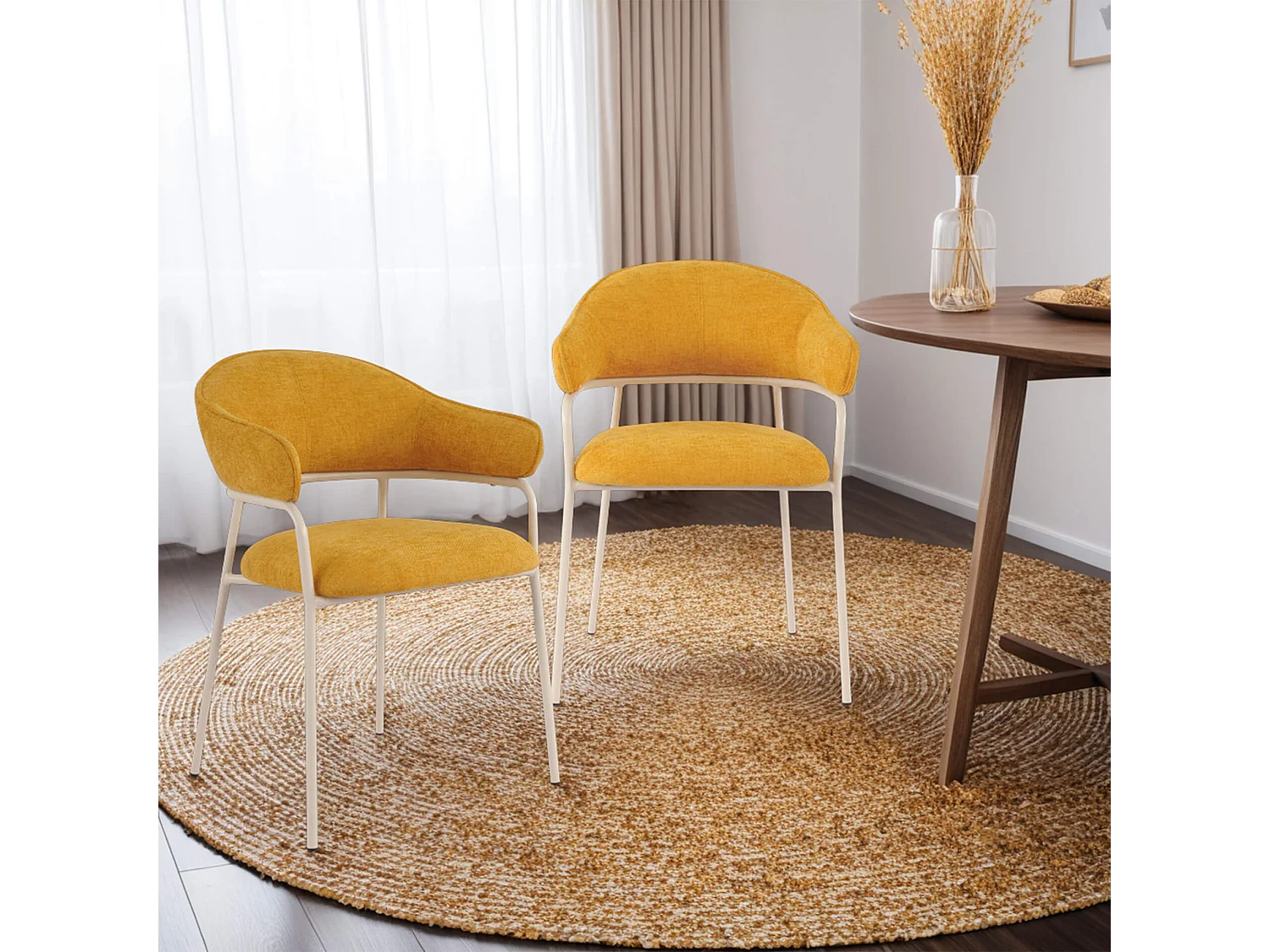 Sedie Rebecca Mobili Piesang 82,5x57x56,5 Tessuto Poliestere Acciaio Giallo Bianco Moderno SET 2 pezzi