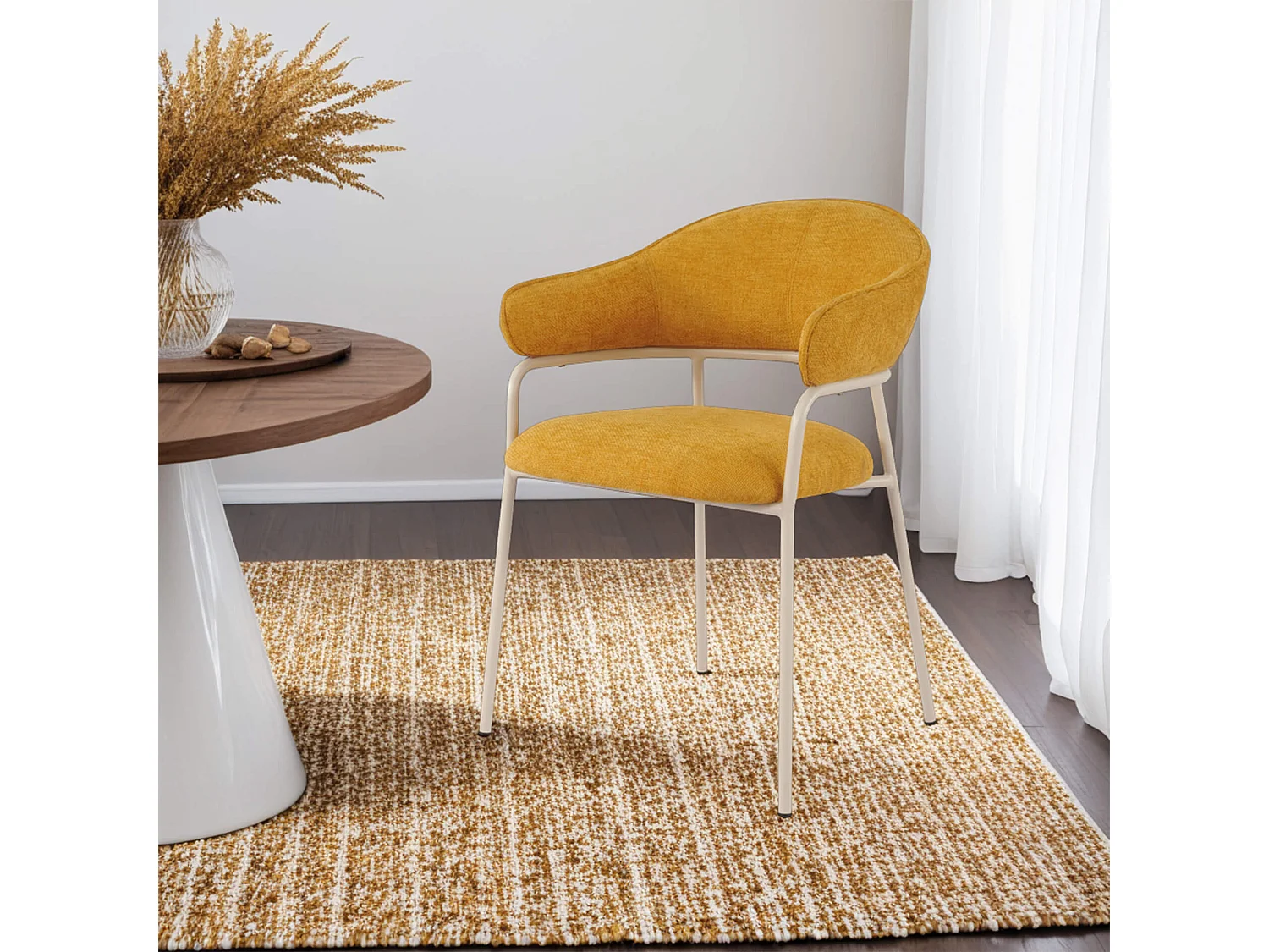 Cadeiras Rebecca Mobili Piesang 82,5x57x56,5 Tecido de Poliéster Aço Amarelo Branco Moderno CONJUNTO 2 peças