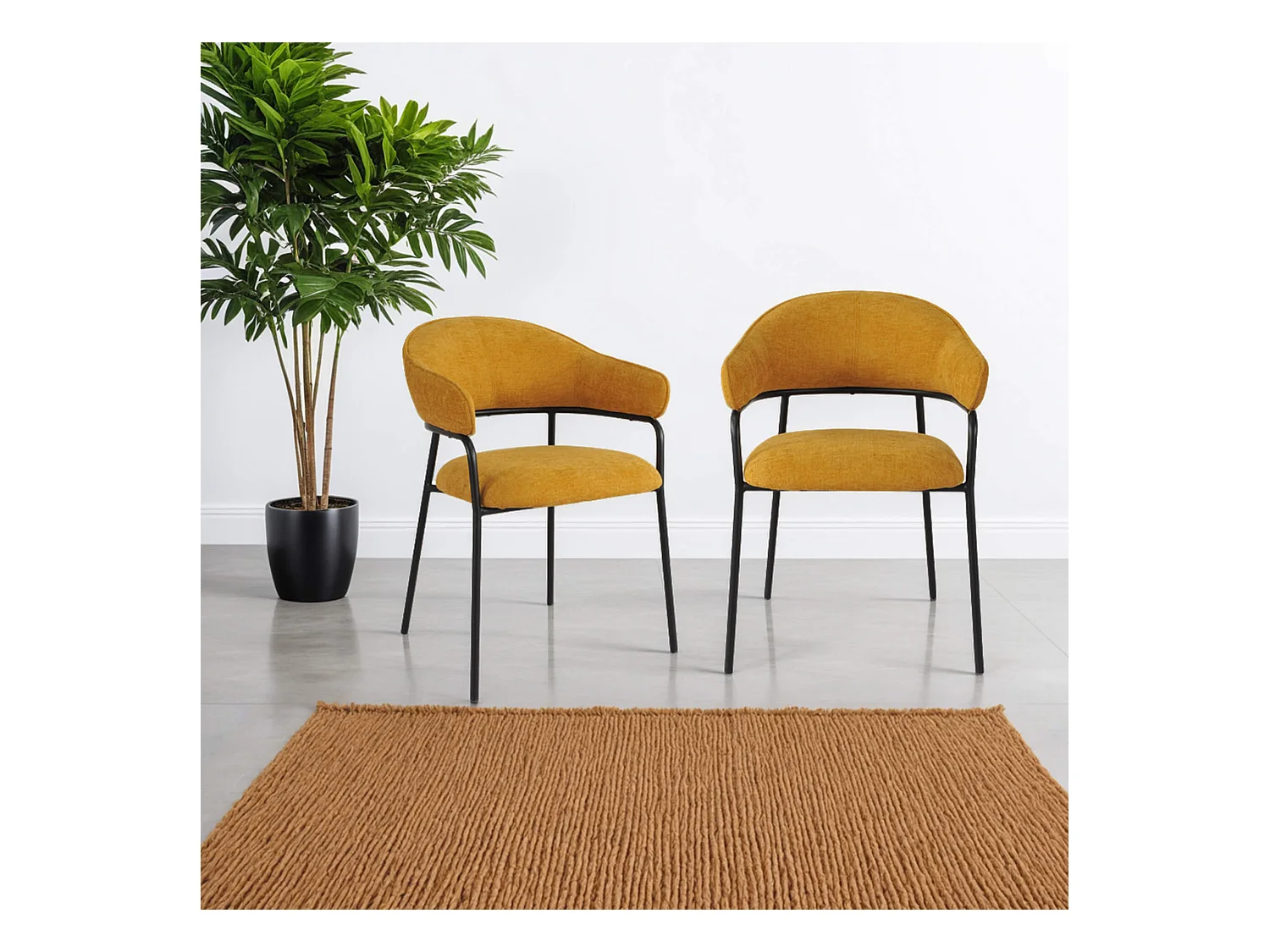 Sedie Rebecca Mobili Kadid 82,5x57x56,5 Tessuto Poliestere Acciaio Giallo Nero Moderno SET 2 pezzi