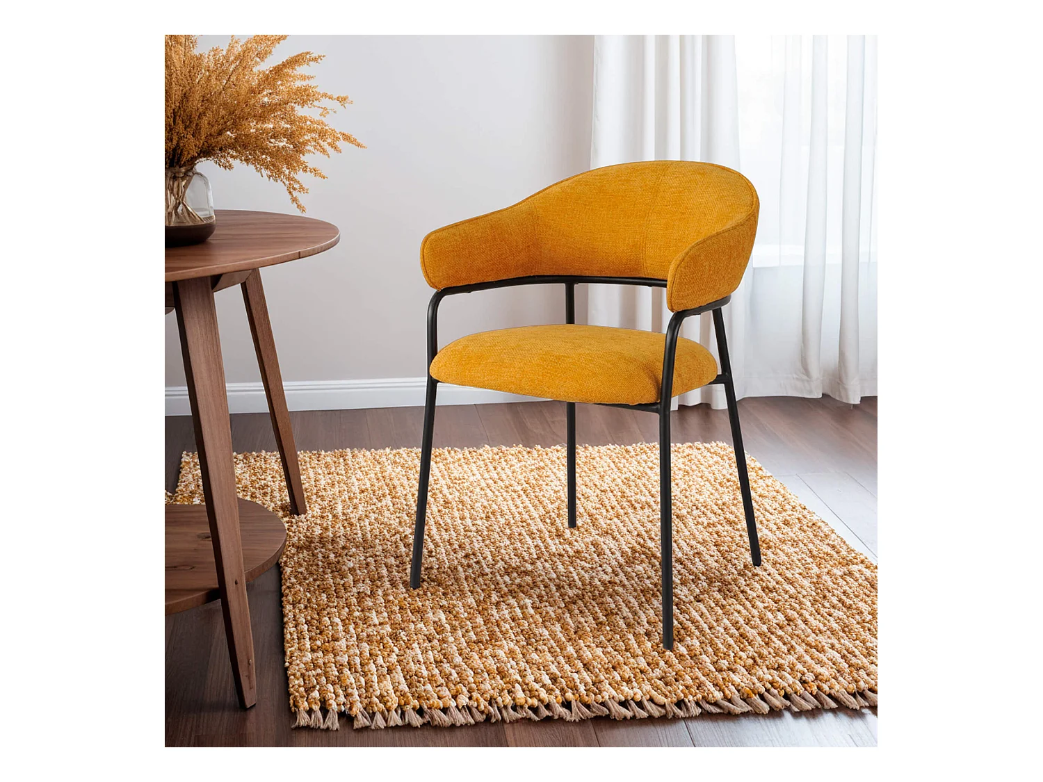 Sedie Rebecca Mobili Kadid 82,5x57x56,5 Tessuto Poliestere Acciaio Giallo Nero Moderno SET 2 pezzi