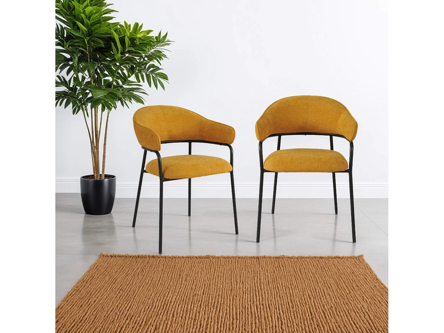 Cadeiras Rebecca Mobili Kadid 82,5x57x56,5 Tecido de Poliéster Aço Amarelo Preto Moderno CONJUNTO 2 peças