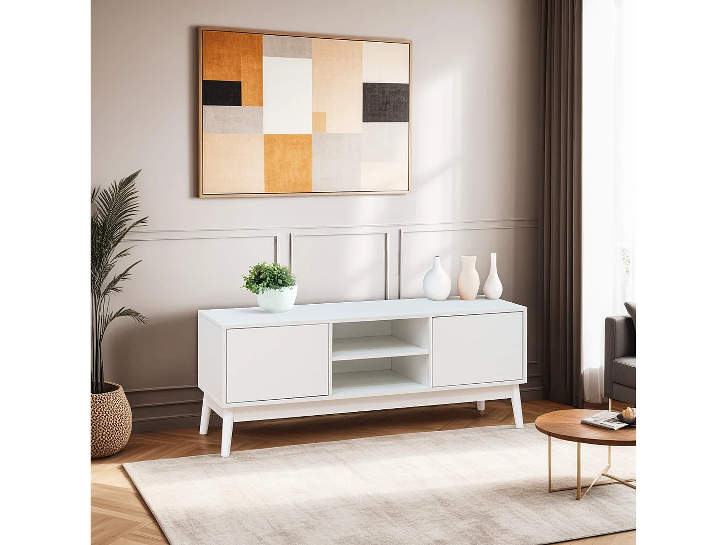 Móvel de TV Rebecca Mobili Bacopa 48x120x39,5 Aglomerado Branco Moderno