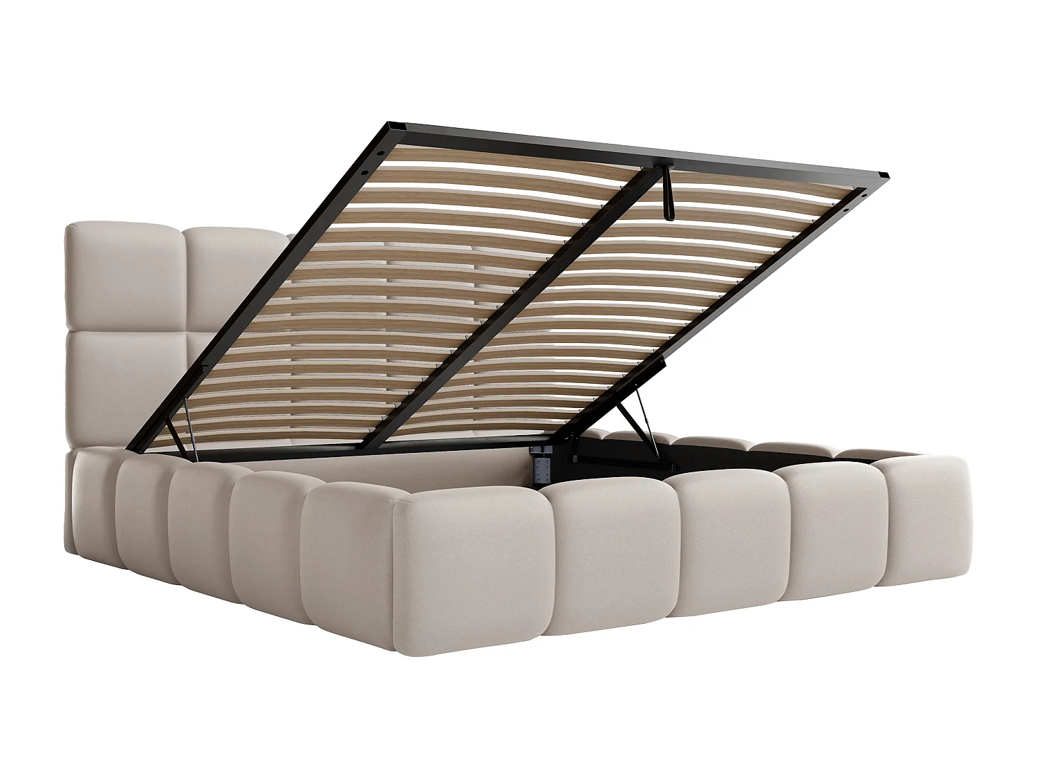 Lit coffre 160 x 200 cm - Tissu effet cuir - Beige + Matelas - DAMADO de Pascal Morabito