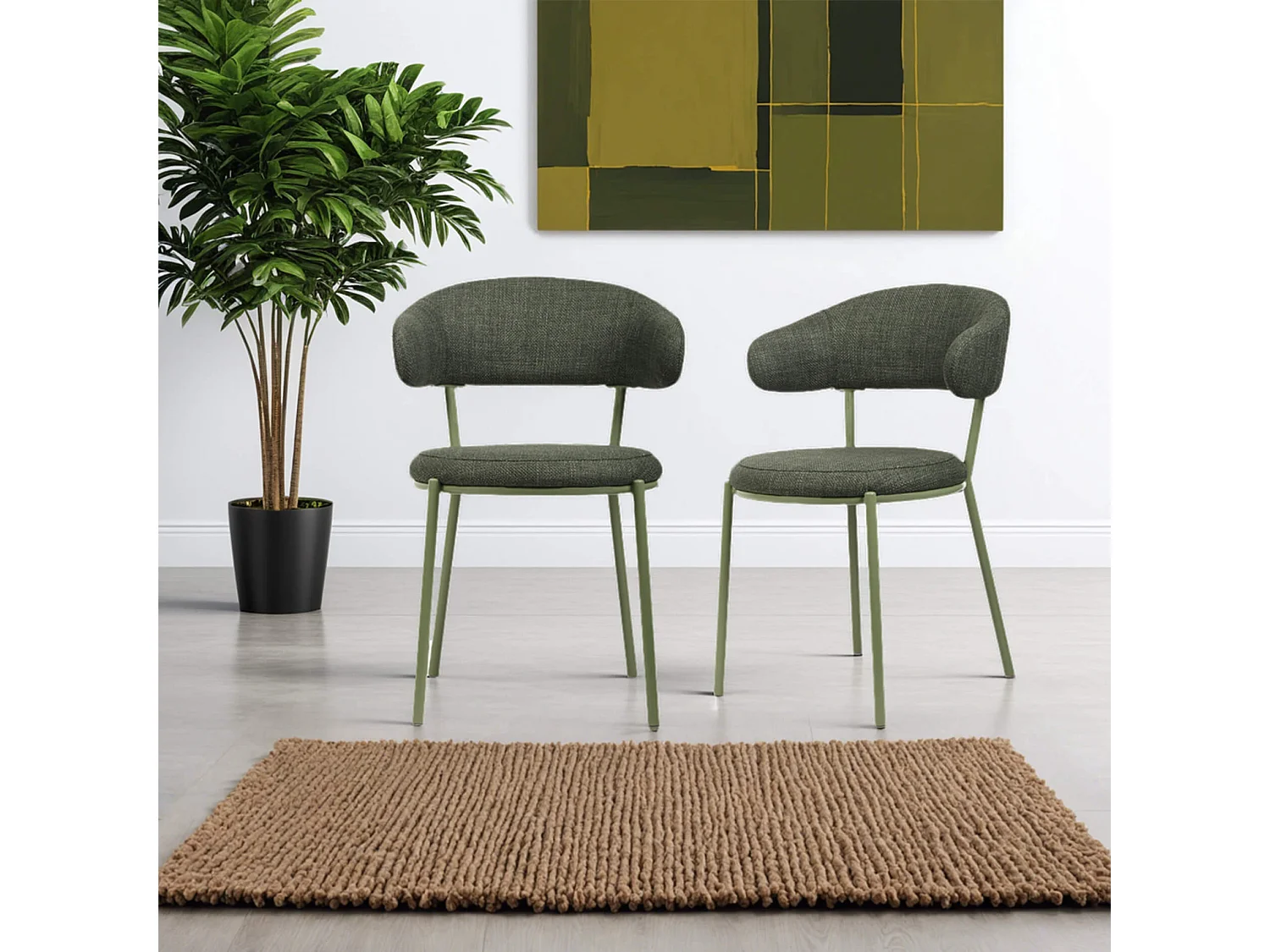 Sedie Rebecca Mobili Zeita 80,5x47,5x57,5 Tessuto Poliestere Acciaio Verde Moderno SET 2 pezzi