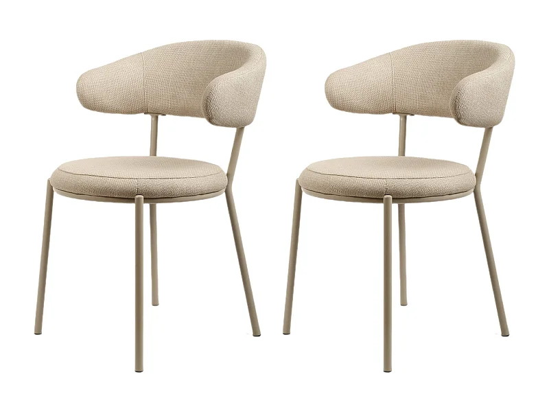 Sedie Rebecca Mobili Alamanda 80,5x47,5x57,5 Tessuto Poliestere Acciaio Beige Moderno SET 2 pezzi
