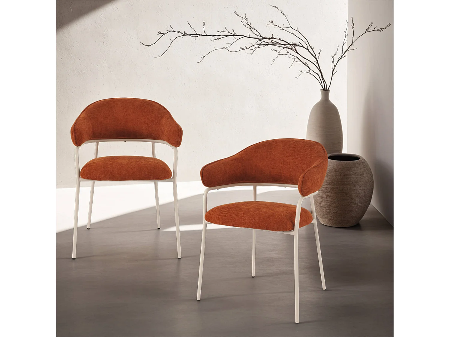 Sedie Rebecca Mobili Tuffah 82,5x57x56,5 Tessuto Poliestere Acciaio Arancione Bianco Moderno SET 2 pezzi