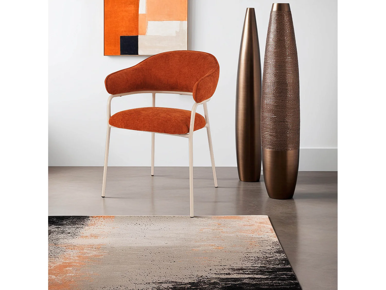 Sedie Rebecca Mobili Tuffah 82,5x57x56,5 Tessuto Poliestere Acciaio Arancione Bianco Moderno SET 2 pezzi