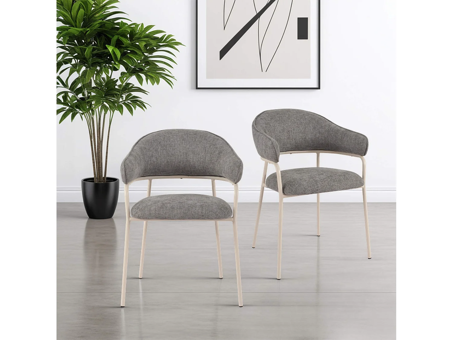 Chaises Cadetia 82,5x57x56,5 Tissu Polyester Acier Gris Blanc Moderne ENSEMBLE 2 pièces