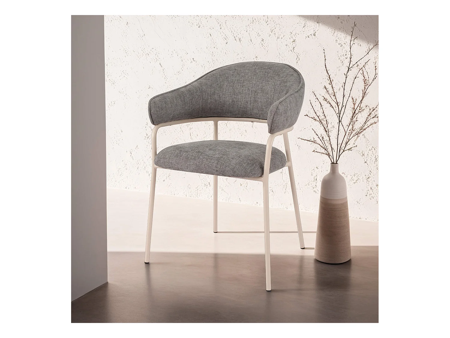 Chaises Cadetia 82,5x57x56,5 Tissu Polyester Acier Gris Blanc Moderne ENSEMBLE 2 pièces