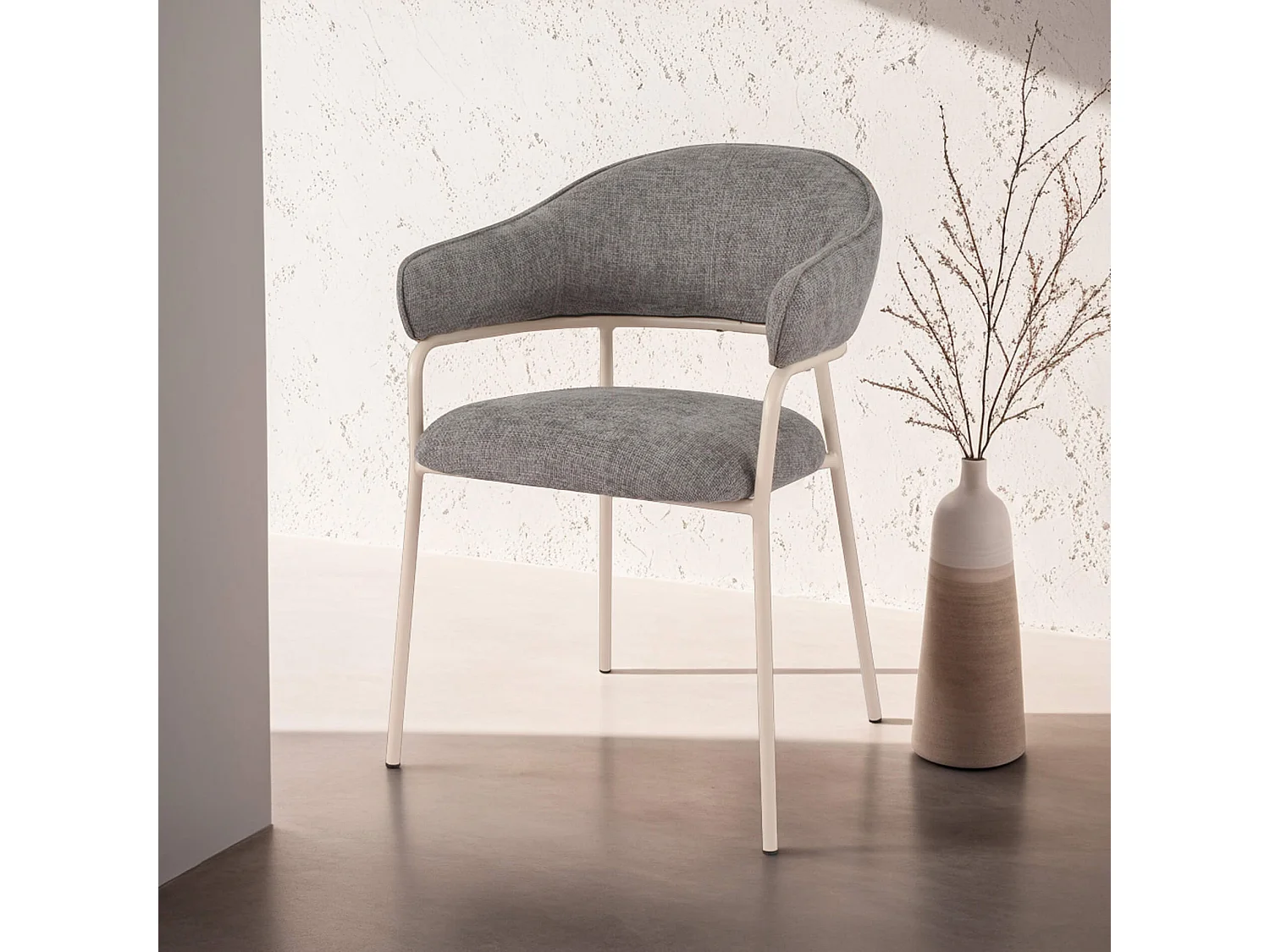 Chaises Cadetia 82,5x57x56,5 Tissu Polyester Acier Gris Blanc Moderne ENSEMBLE 2 pièces